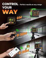 CIGMAN Green Laser Level, 3x360 degrees Side LCD 12-Line Self-Leveling, Bluetooth App Remote, Pulse Mode for V413-CMS03