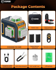 CIGMAN Green Laser Level, 3x360 degrees Side LCD 12-Line Self-Leveling, Bluetooth App Remote, Pulse Mode for V413-CMS03