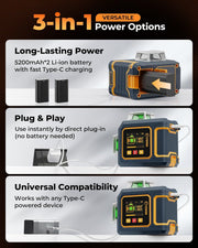 CIGMAN Green Laser Level, 3x360 degrees Side LCD 12-Line Self-Leveling, Bluetooth App Remote, Pulse Mode for V413-CMS03