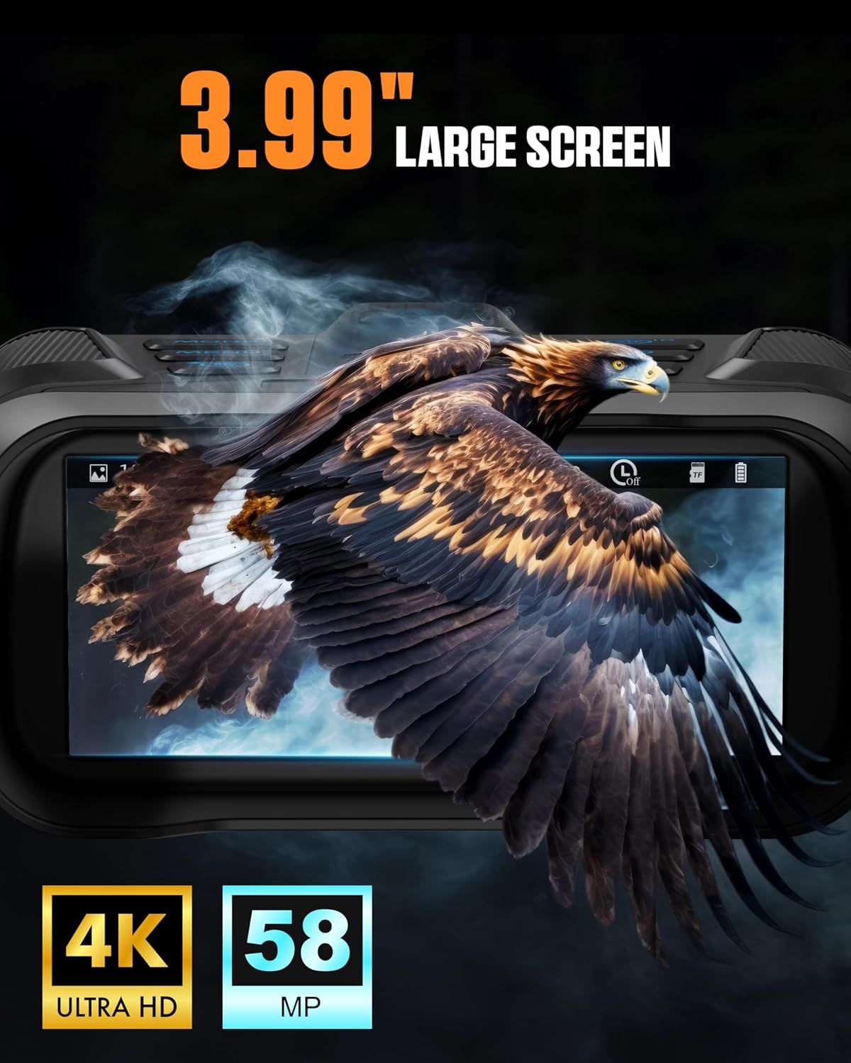 CIGMAN 4K Night Vision Binoculars, 3.99" Large HD Display, 58MP Night Photos, 5000mAh Battery, IP65 V413-CNV01