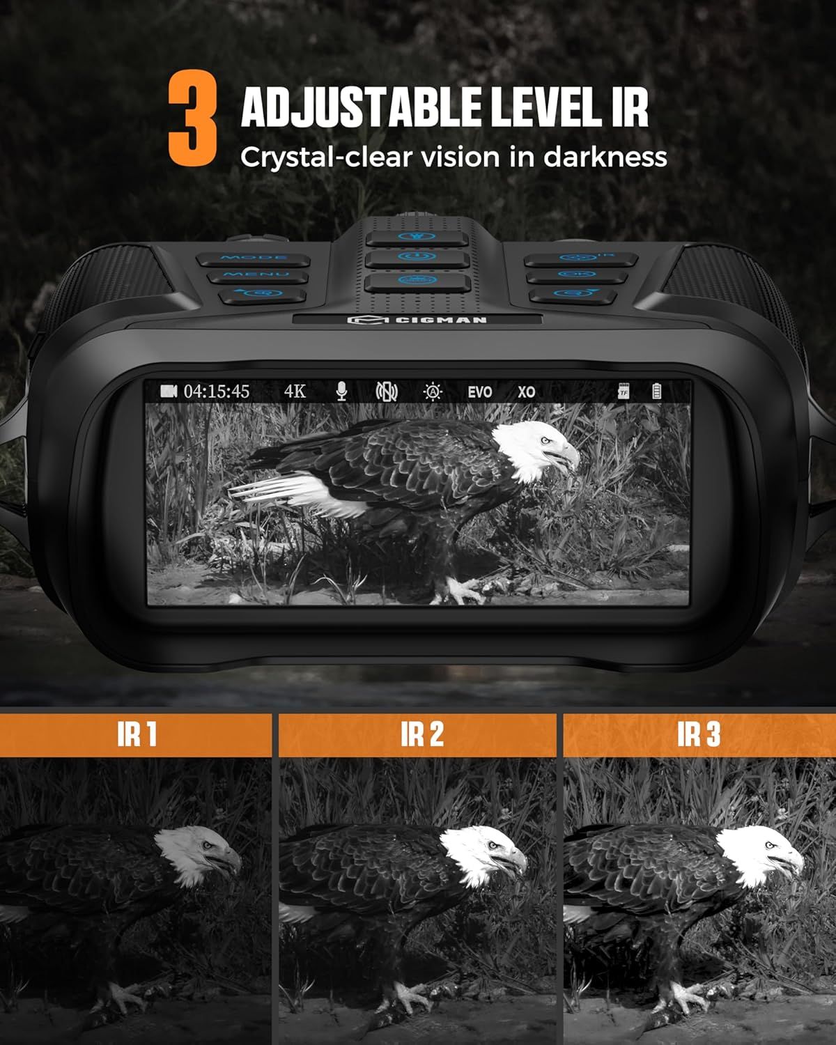 CIGMAN 4K Night Vision Binoculars, 3.99" Large HD Display, 58MP Night Photos, 5000mAh Battery, IP65 V413-CNV01