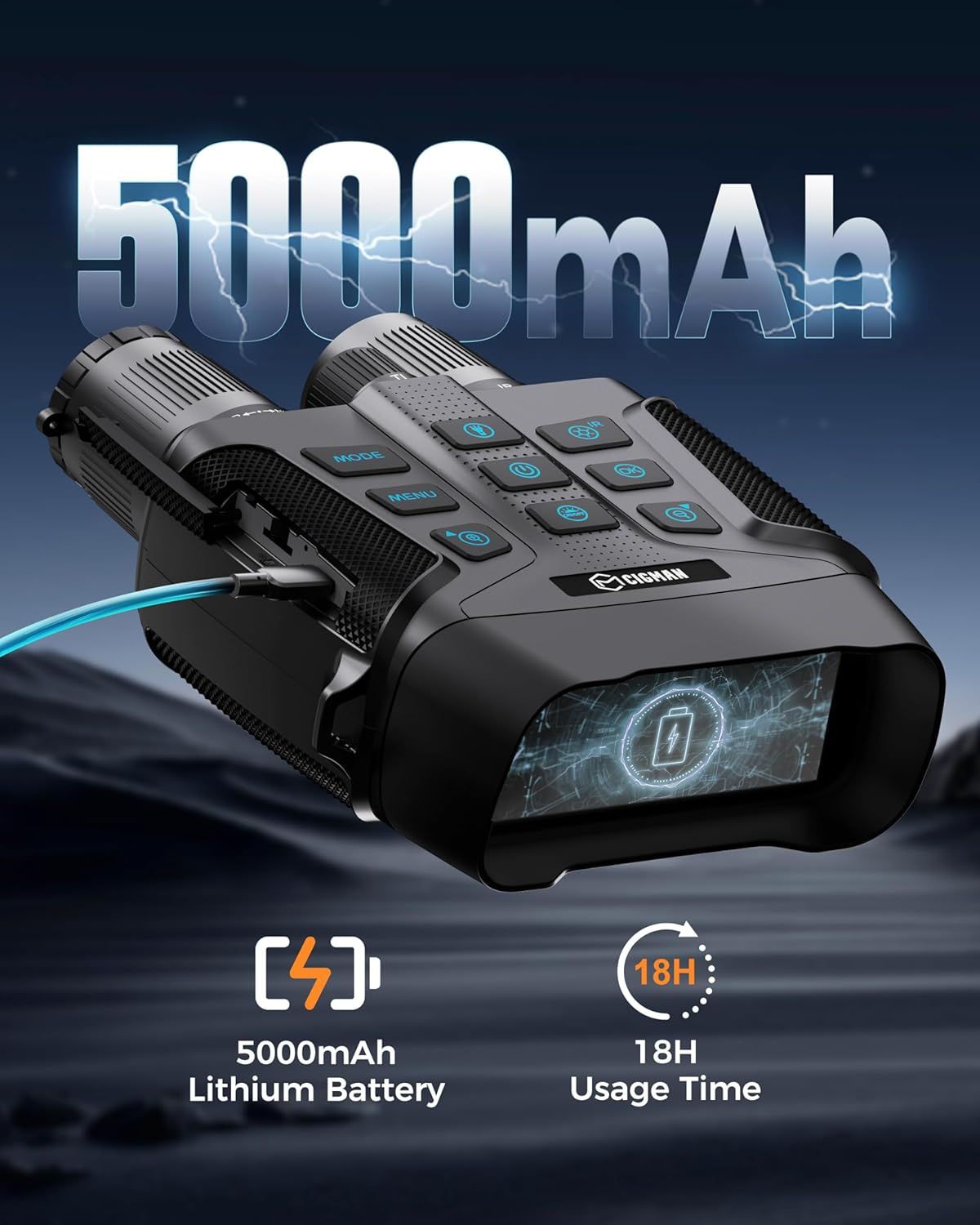 CIGMAN 4K Night Vision Binoculars, 3.99" Large HD Display, 58MP Night Photos, 5000mAh Battery, IP65 V413-CNV01