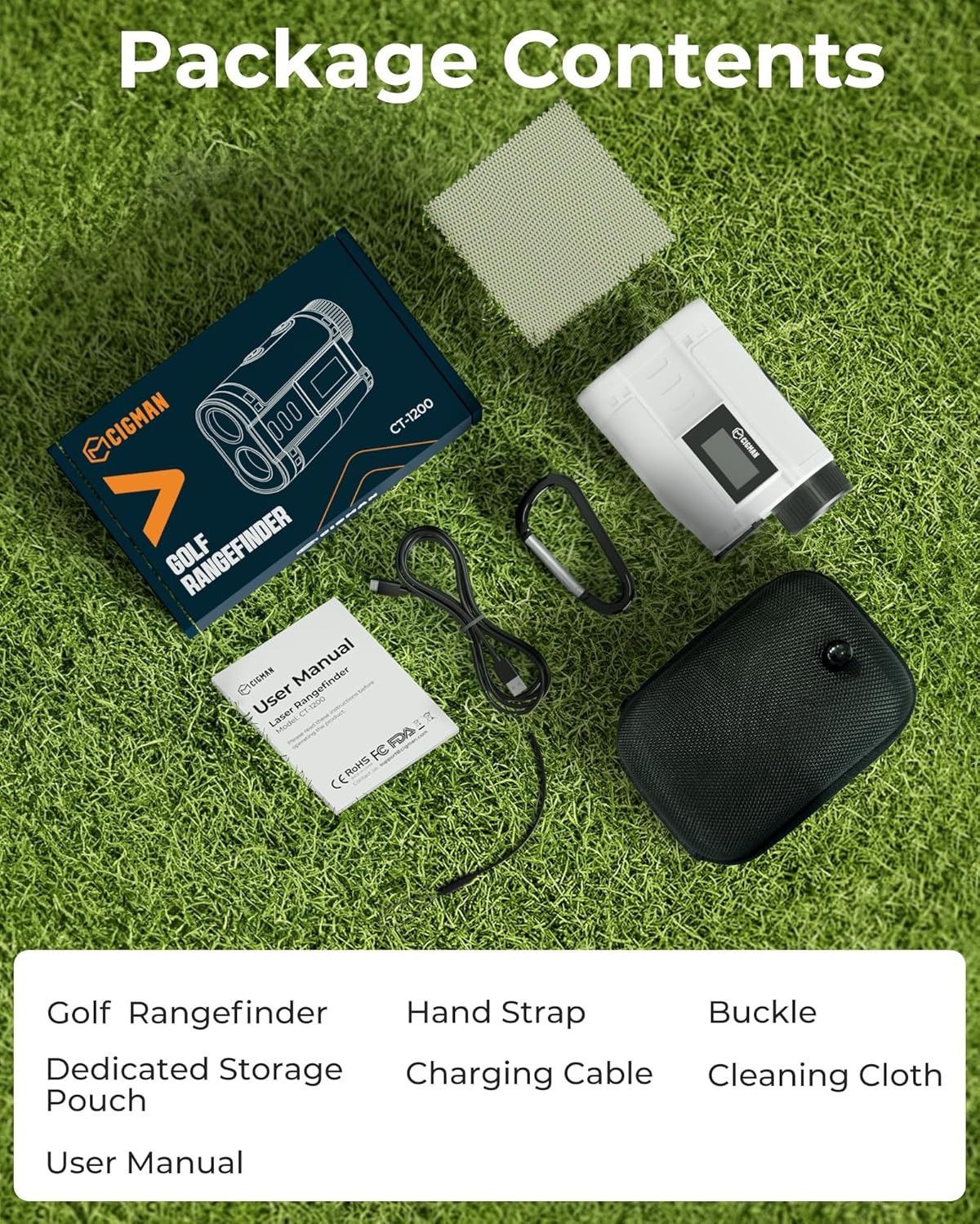 Golf Rangefinder with Slope, CIGMAN 1312 Yards Range Finder Golf, External Color Display, Flag Lock V413-CT-1200