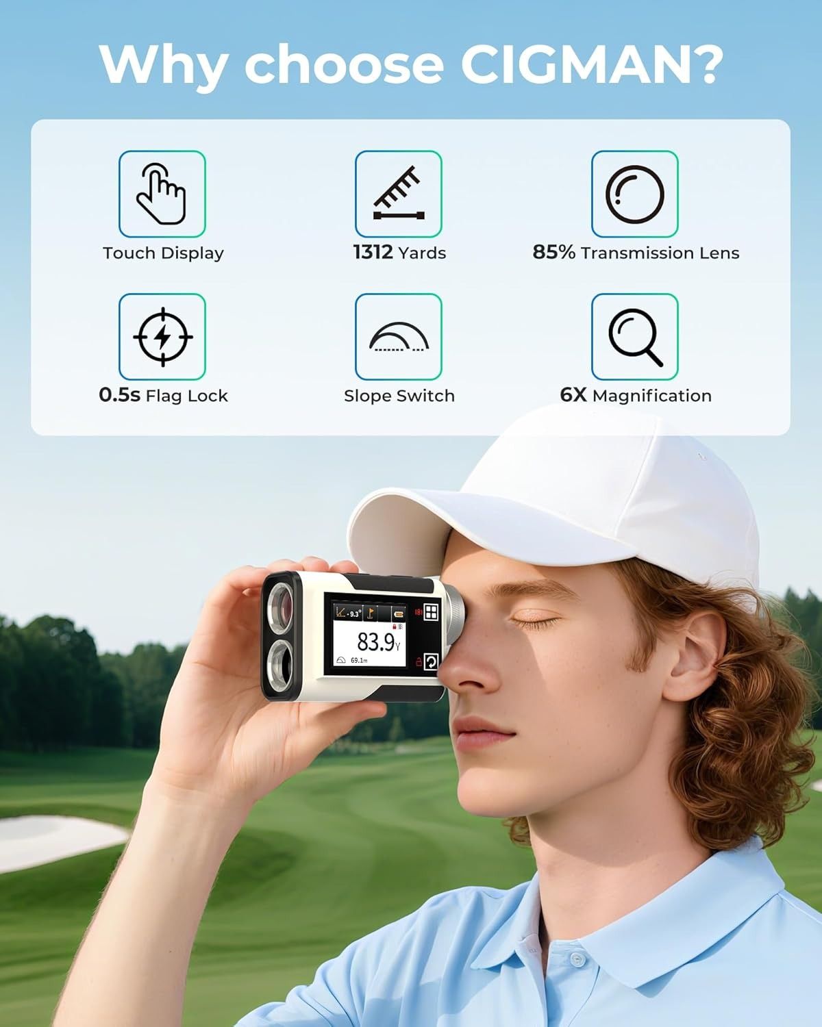 Golf Rangefinder with Slope, CIGMAN 1312 Yards Range Finder Golf, 2.4-inch External Color Touchscreen, Flag V413-CT-1200PRO