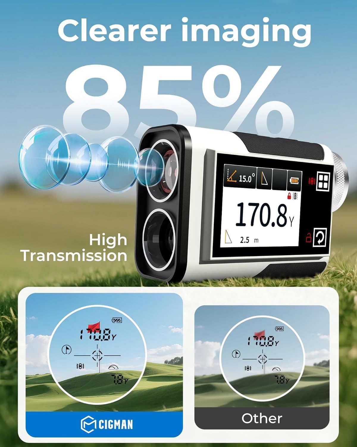 Golf Rangefinder with Slope, CIGMAN 1312 Yards Range Finder Golf, 2.4-inch External Color Touchscreen, Flag V413-CT-1200PRO
