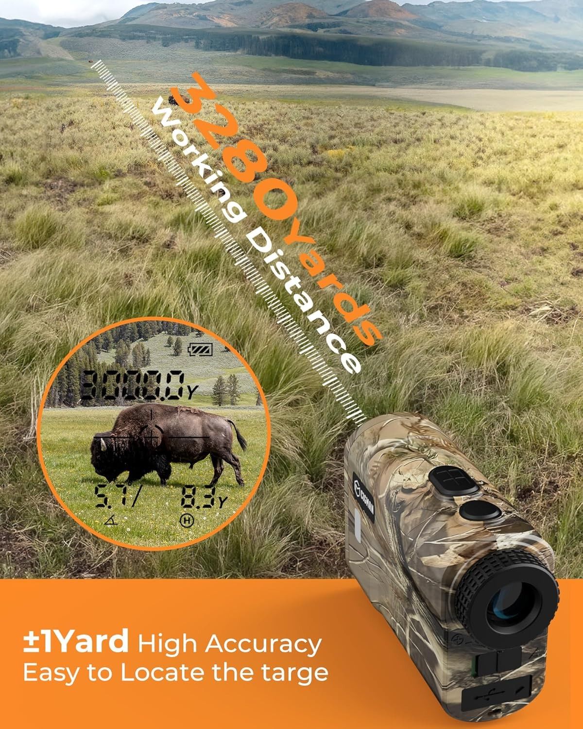 Ultra Long Range & Fast Accuracy: CIGMAN upgraded range finder measures from 5 to 3280 yards with an accuracy V413-CT3000