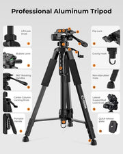 CIGMAN 59-inch Lightweight Adjustable Laser Level Tripod with 3-Way Swivel Pan Head, Bubble Level, Phone V413-CTP-01
