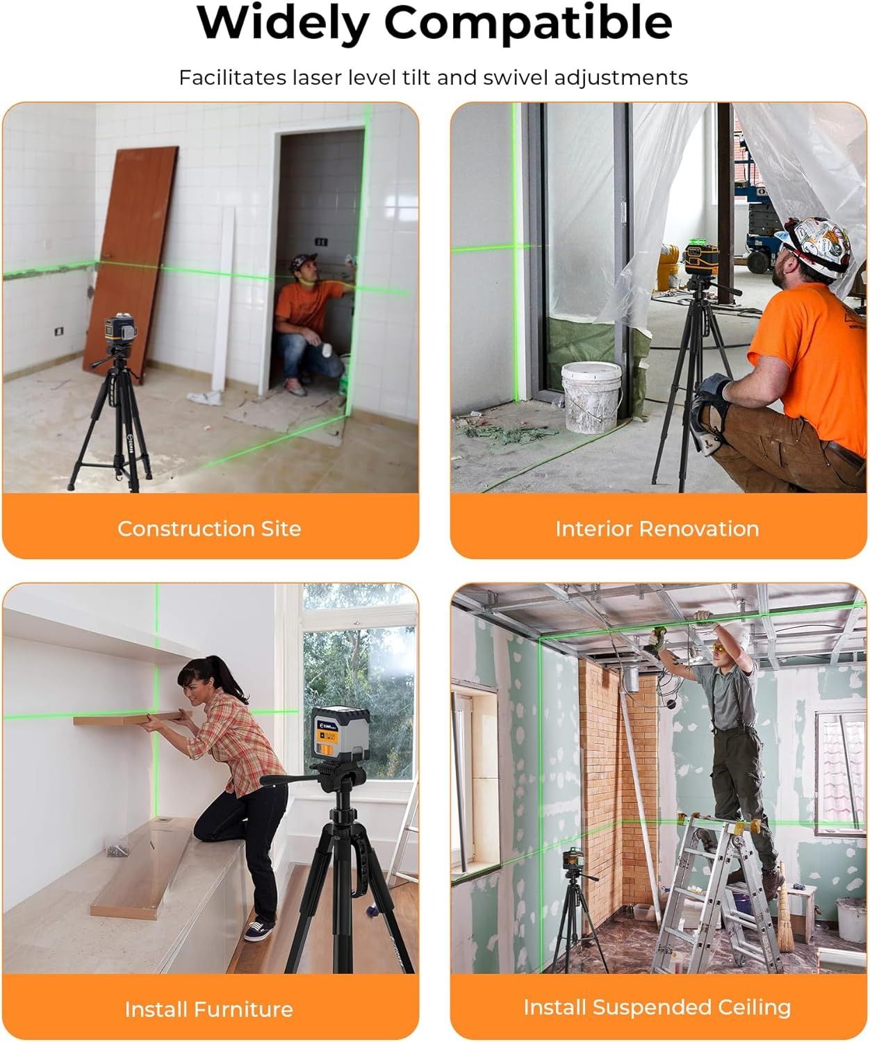 CIGMAN 59-inch Lightweight Adjustable Laser Level Tripod with 3-Way Swivel Pan Head, Bubble Level, Phone V413-CTP-01