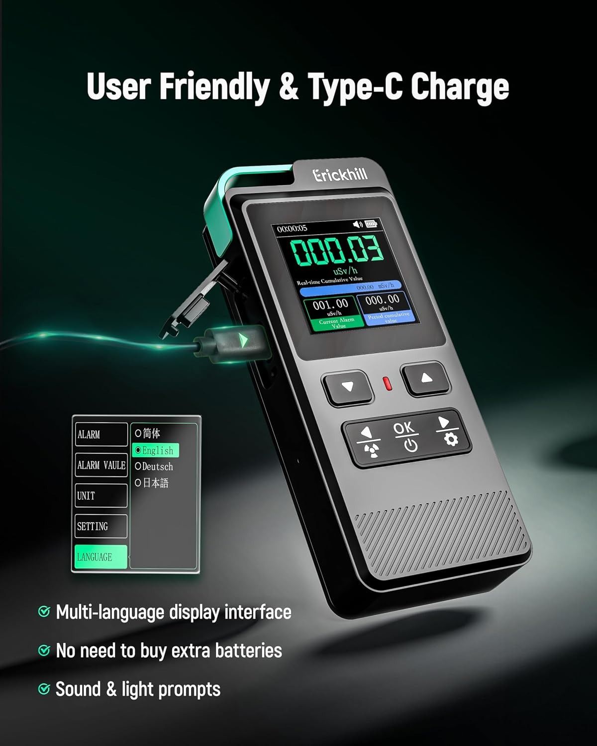 ERICKHILL 3 in 1 EMF Detector, Electromagnetic Field Radiation Detector