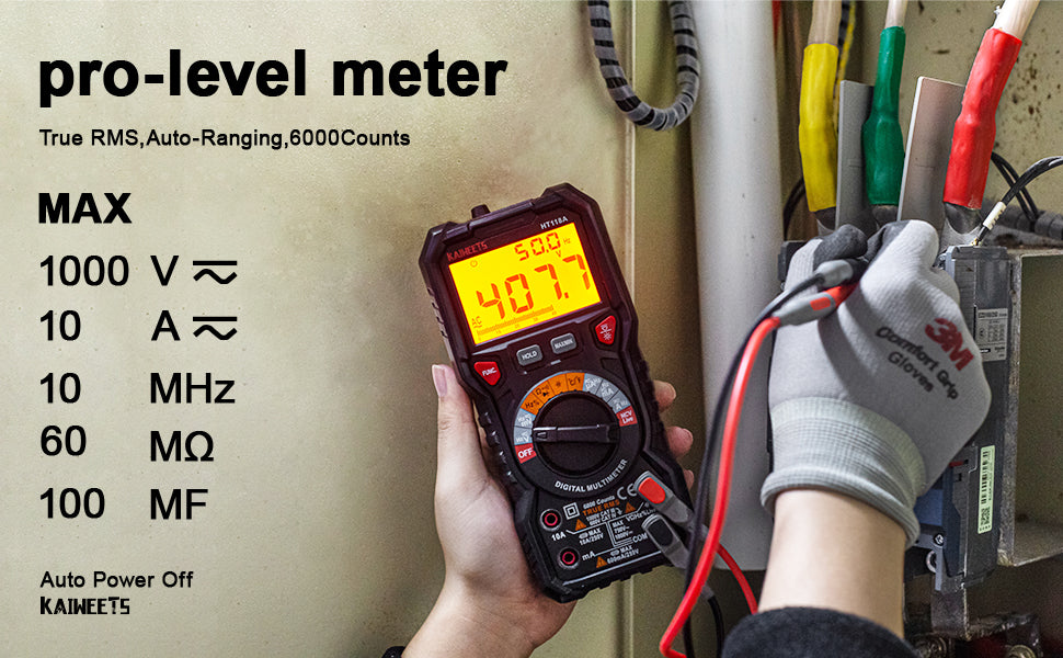 KAIWEETS Digital Multimeter TRMS 6000 Counts Voltmeter Auto-Ranging Fast Accurately Measures Voltage Current V413-HT118A