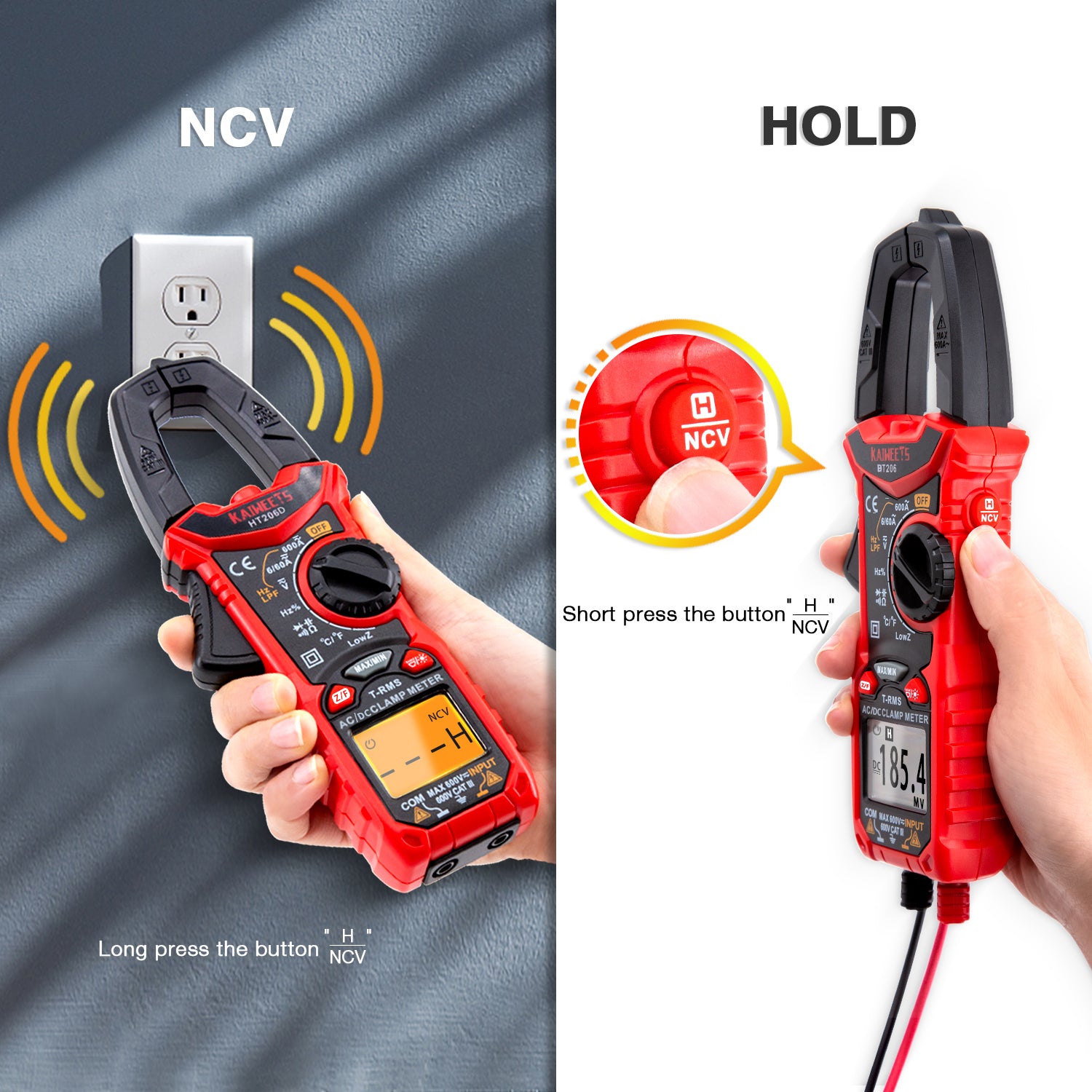 KAIWEETS HT206D Digital Clamp Meter T-RMS 6000 Counts, Multimeter Voltage Tester Auto-ranging, Measures V413-HT206D