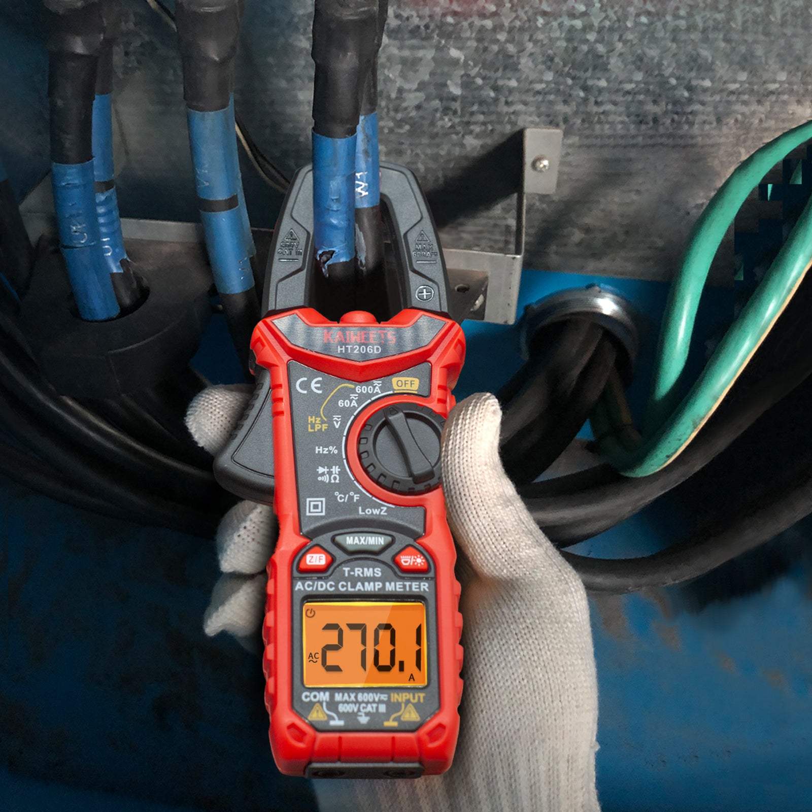 KAIWEETS HT206D Digital Clamp Meter T-RMS 6000 Counts, Multimeter Voltage Tester Auto-ranging, Measures V413-HT206D