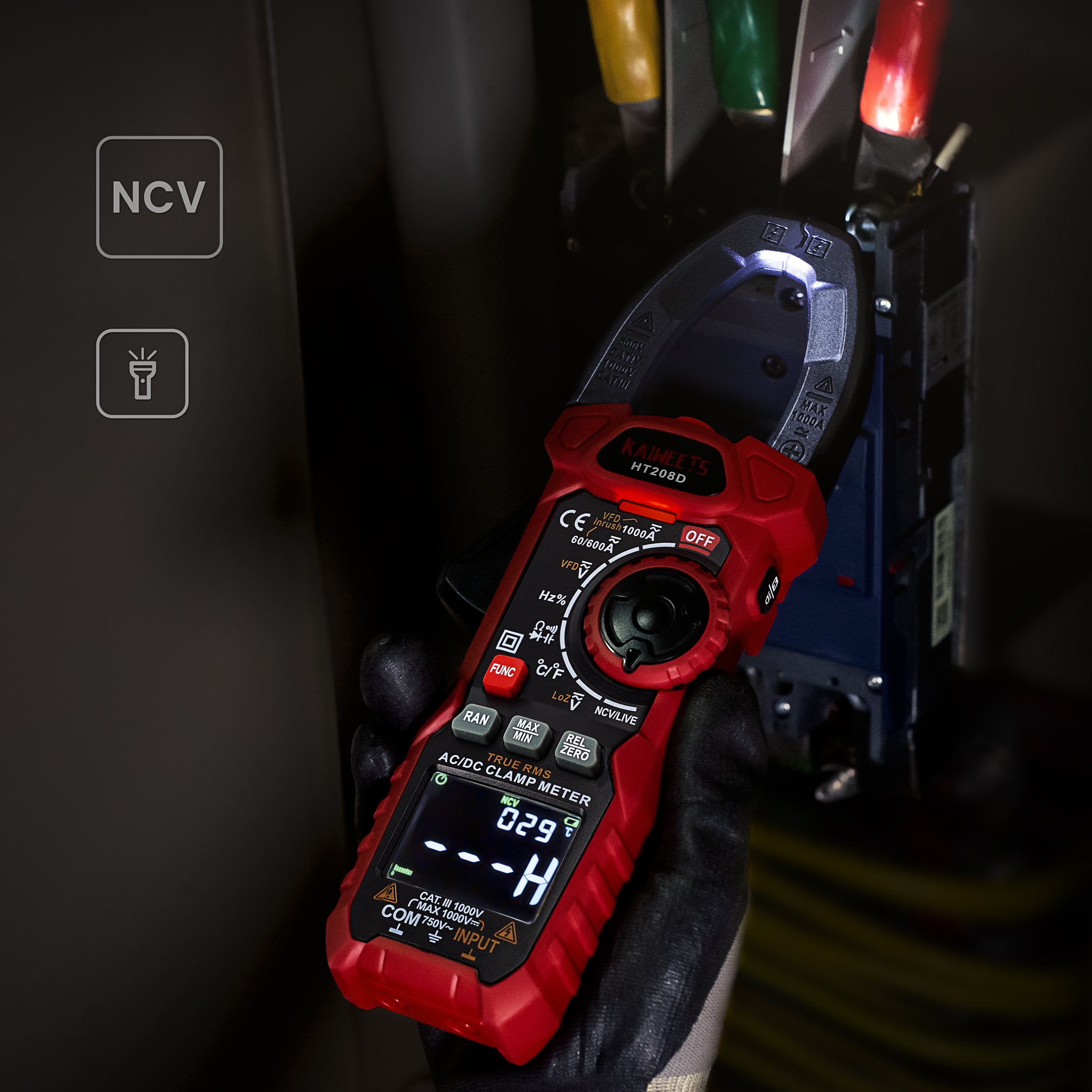 KAIWEETS HT208D Inrush Clamp Meter 1000A True RMS AC/DC Current Amp Meter V413-HT208D