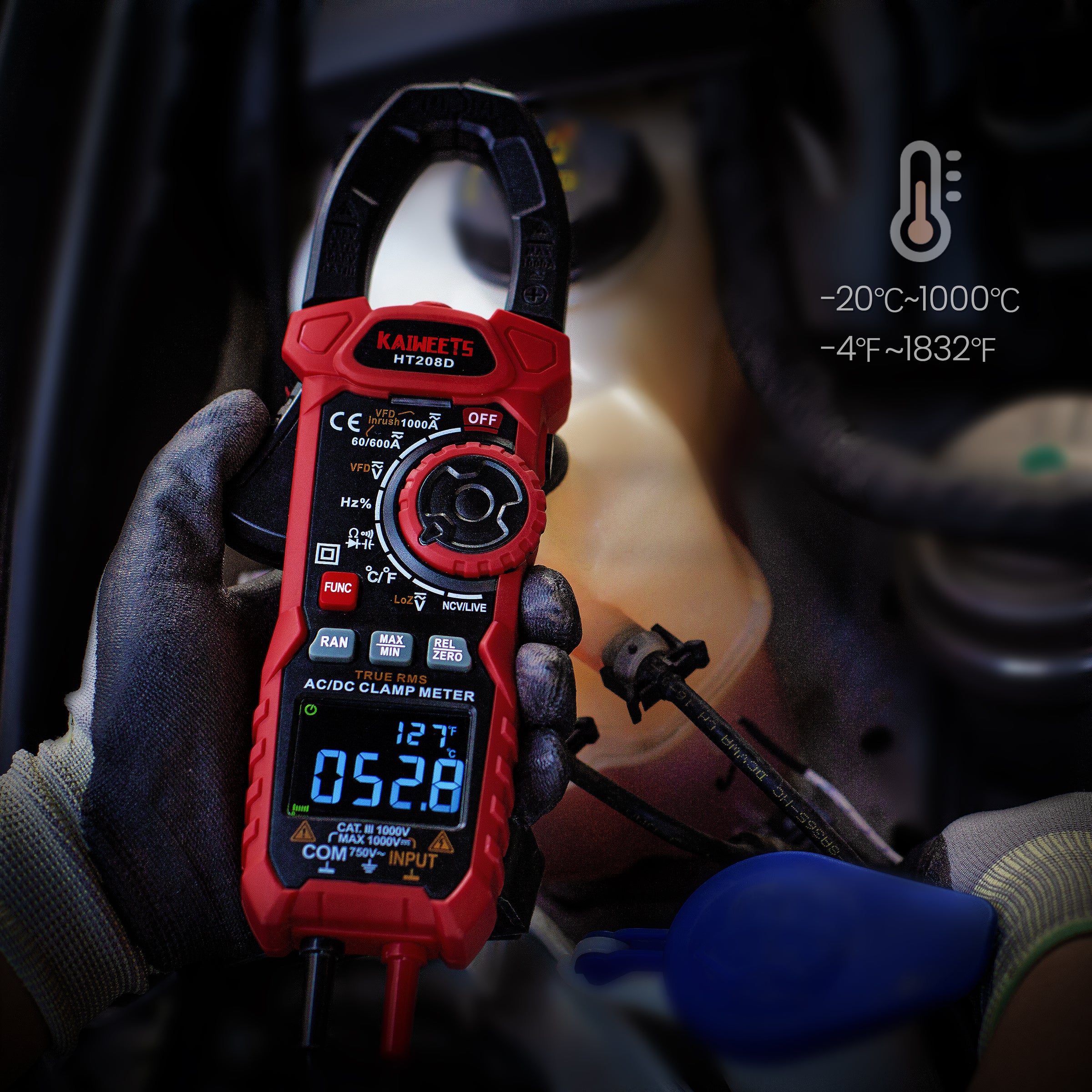 KAIWEETS HT208D Inrush Clamp Meter 1000A True RMS AC/DC Current Amp Meter V413-HT208D