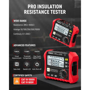 KAIWEETS Megohmmeter, Insulation Resistance Tester, Up to 100Gohm, 50V/100V/250V/500V/1000V, One-Touch V413-KE1000