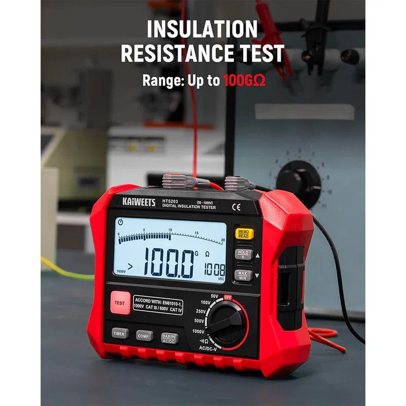 KAIWEETS Megohmmeter, Insulation Resistance Tester, Up to 100Gohm, 50V/100V/250V/500V/1000V, One-Touch V413-KE1000