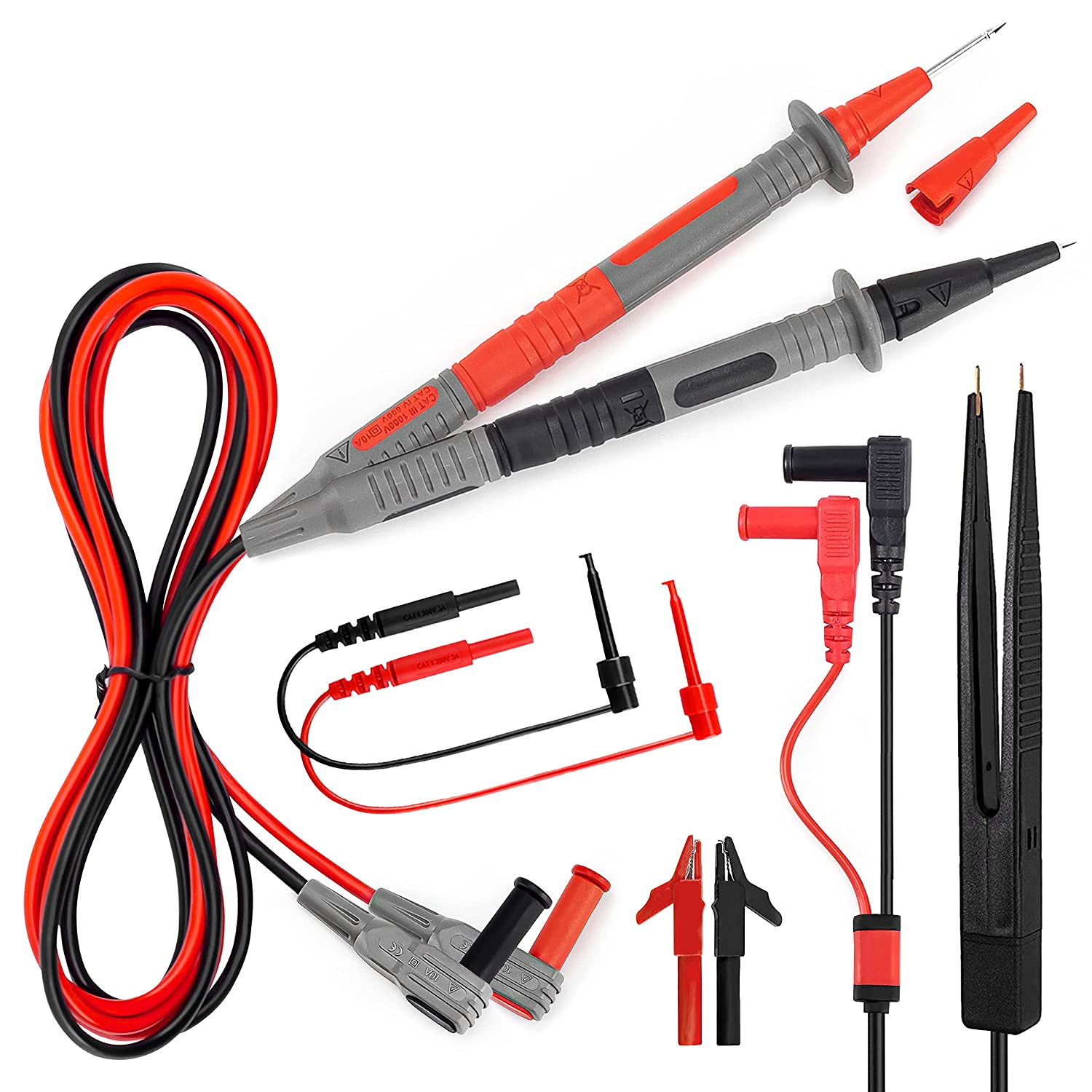 KAIWEETS Soft Silicone Electrician Test Leads Kit CAT III 1000V & CAT IV 600V with Alligator Clips and Needle V413-KET01