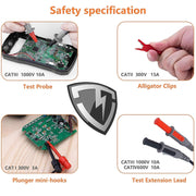 KAIWEETS Soft Silicone Electrician Test Leads Kit CAT III 1000V & CAT IV 600V with Alligator Clips and Needle V413-KET01