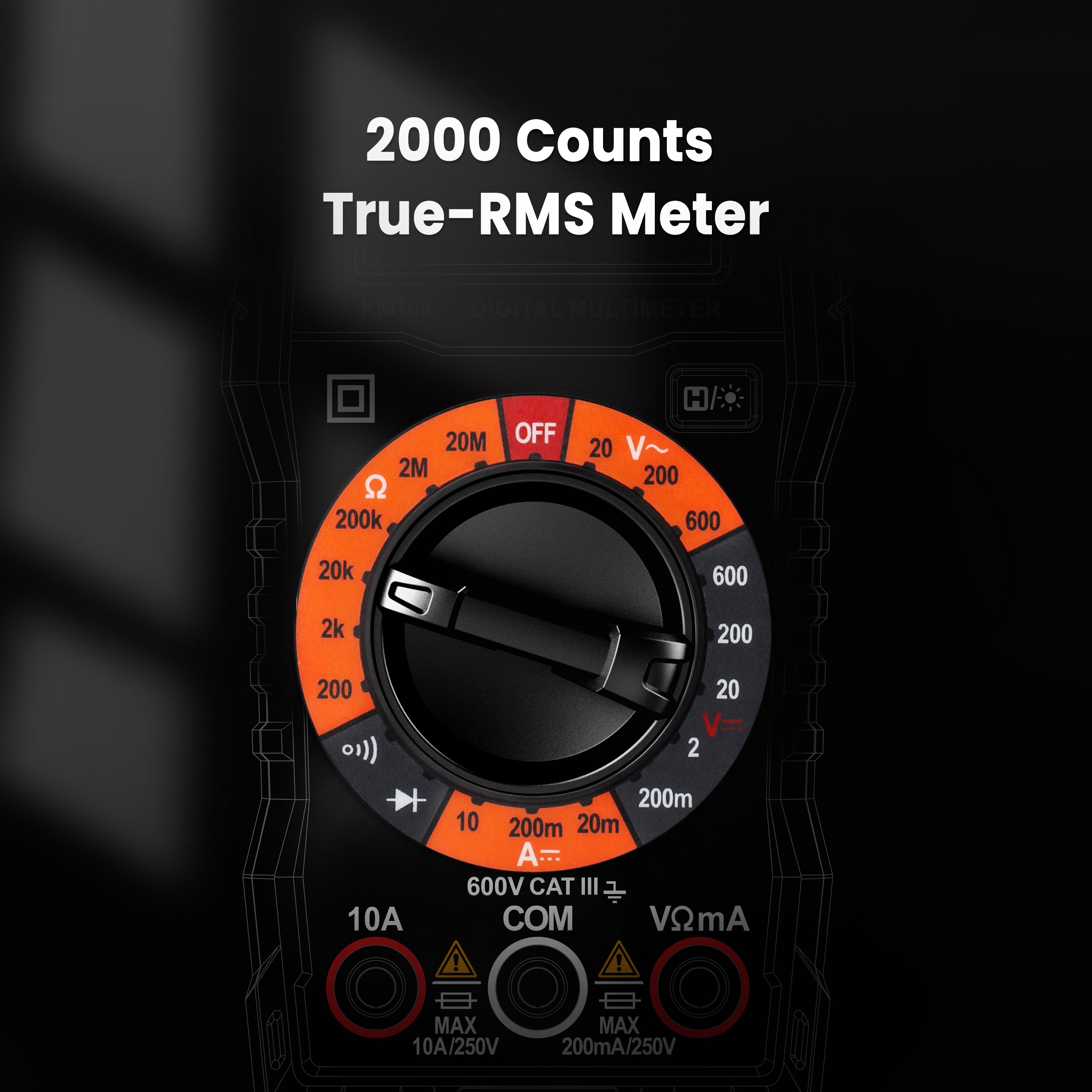 KAIWEETS Digital Multimeter with Case, DC AC Voltmeter, Ohm Volt Amp Test Meter and Continuity Test Diode V413-KM100