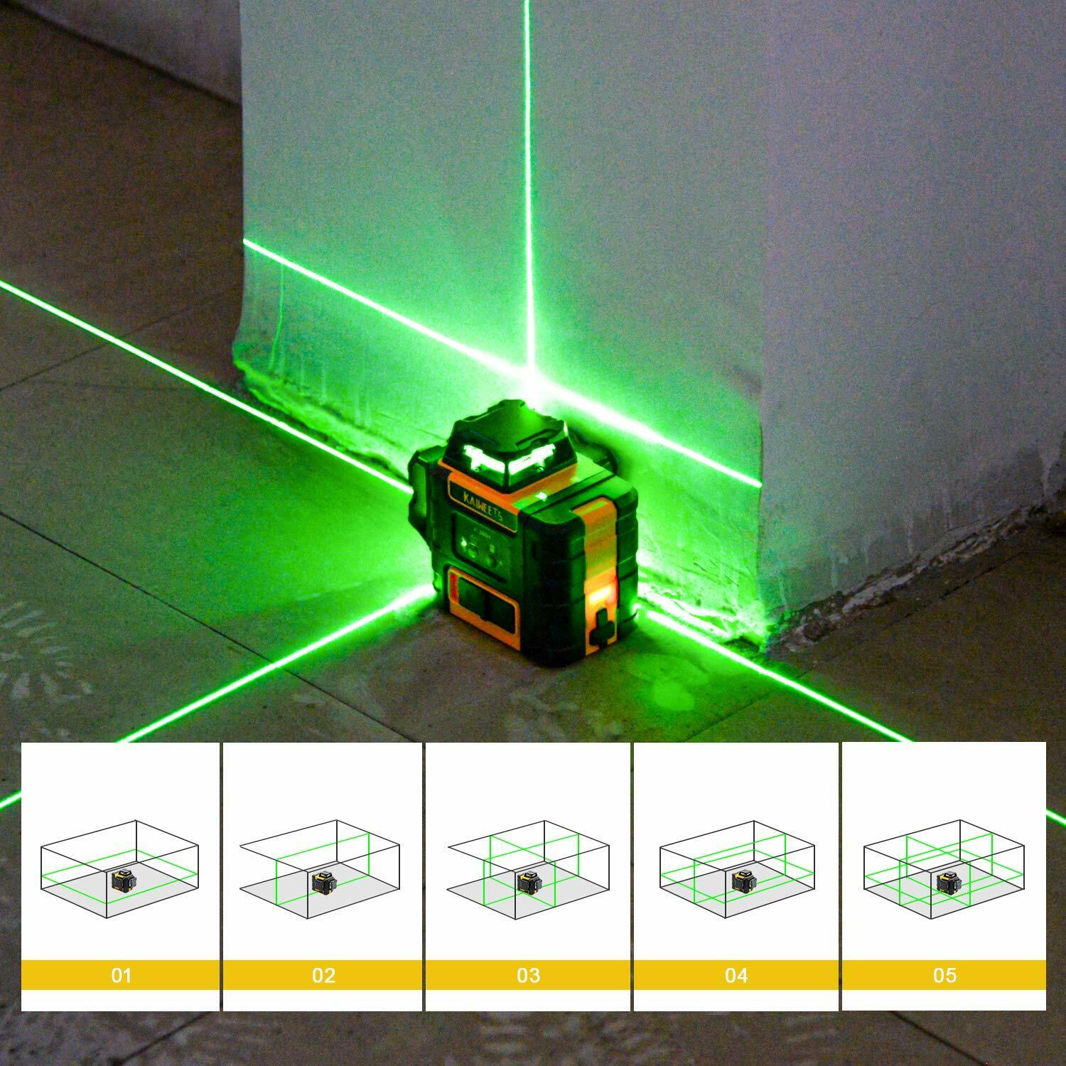 KAIWEETS KT360A Green Laser Level 3 X 360 degrees Rotary Self Leveling with 1 Rechargeable Battery V413-KT360A