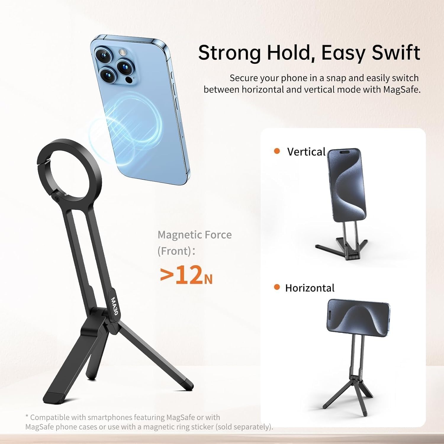ULANZI MA30 Magnetic Phone Tripod Stand for iPhone - Aluminium Maglock Smartphone Mini Tripod Pocket Cell V413-M060