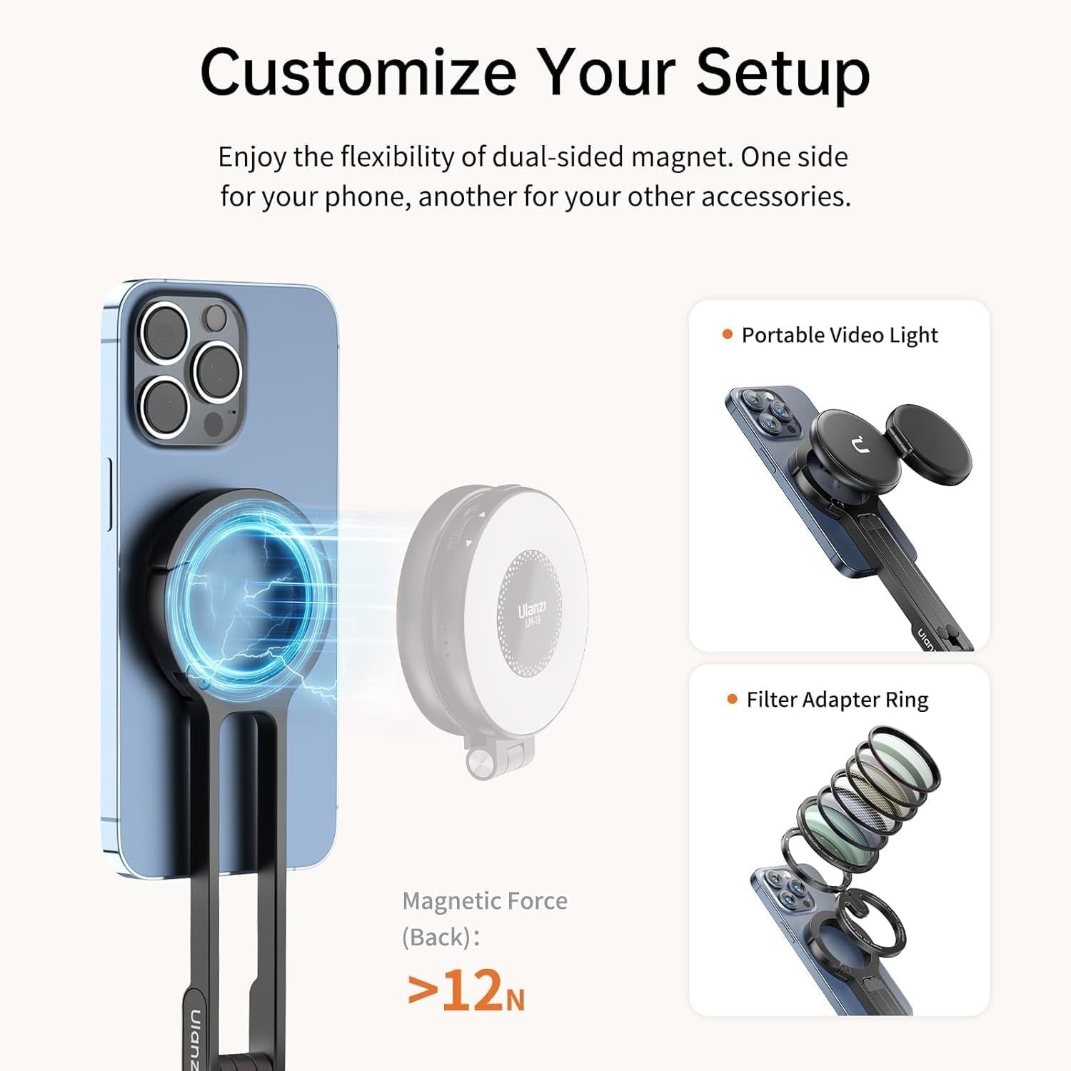 ULANZI MA30 Magnetic Phone Tripod Stand for iPhone - Aluminium Maglock Smartphone Mini Tripod Pocket Cell V413-M076