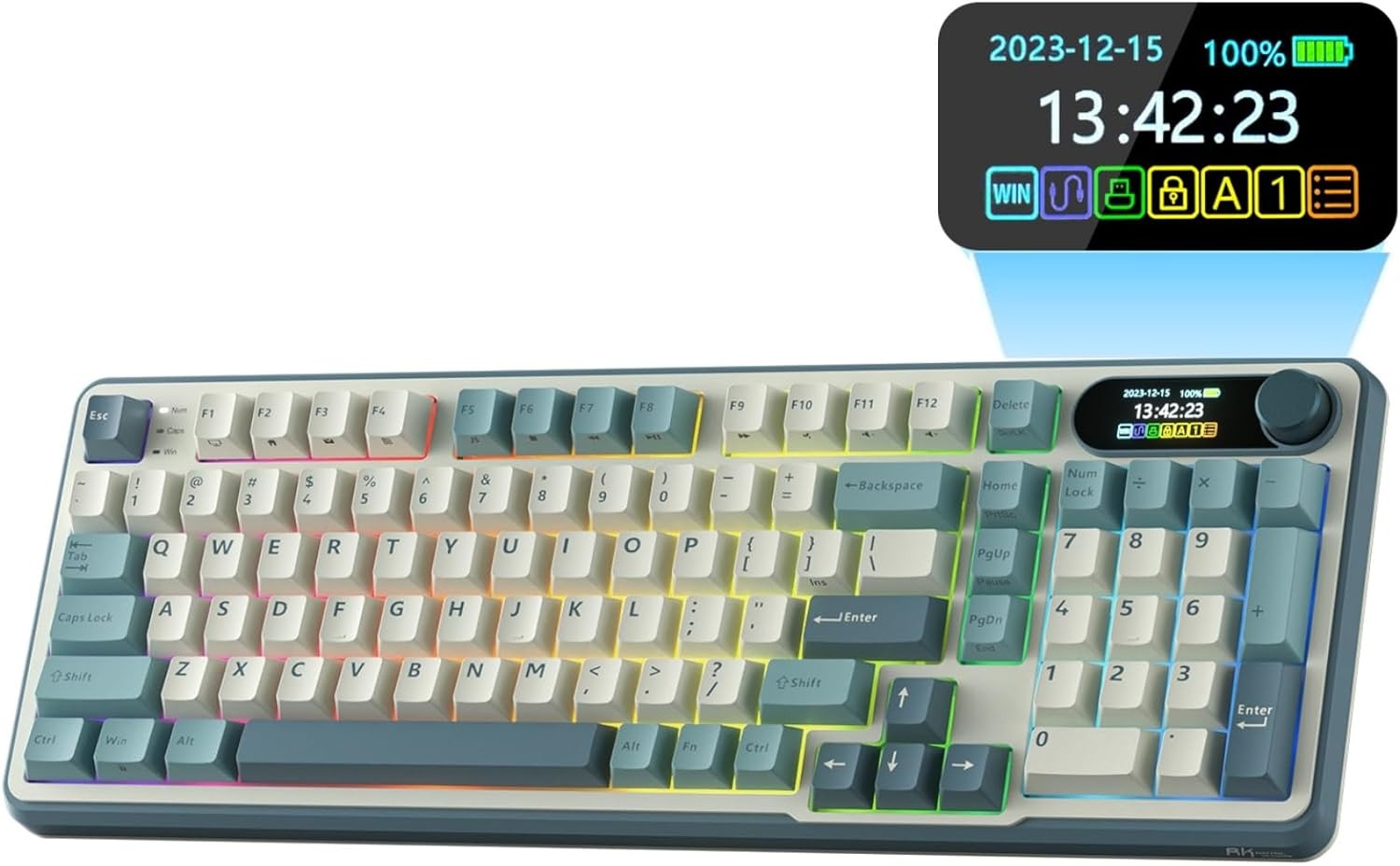 RK ROYAL KLUDGE S98 Mechanical Keyboard w/Smart Display & Knob, Top Mount 96% Wireless Mechanical Keyboard V413-RKS98-CL-CSWITCH