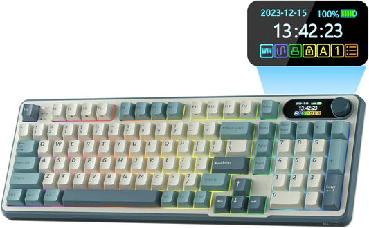 RK ROYAL KLUDGE S98 Mechanical Keyboard w/Smart Display & Knob, Top Mount 96% Wireless Mechanical Keyboard V413-RKS98-CL-CSWITCH