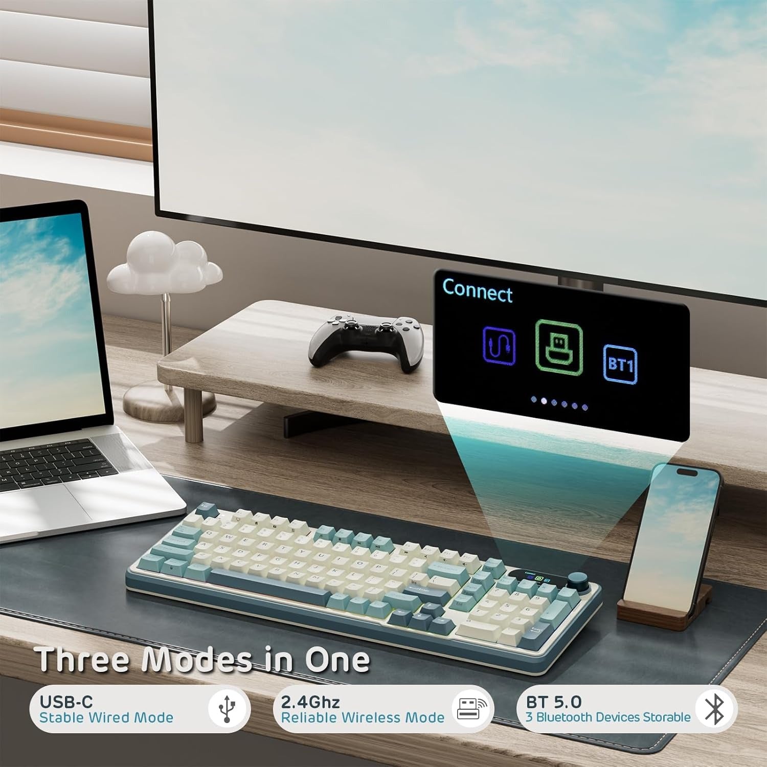 RK ROYAL KLUDGE S98 Mechanical Keyboard w/Smart Display & Knob, Top Mount 96% Wireless Mechanical Keyboard V413-RKS98-CL-CSWITCH