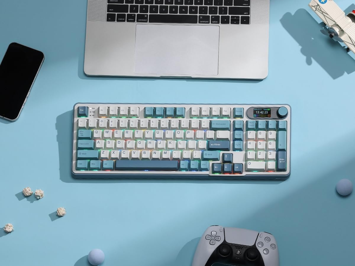 RK ROYAL KLUDGE S98 Mechanical Keyboard w/Smart Display & Knob, Top Mount 96% Wireless Mechanical Keyboard V413-RKS98-CL-CSWITCH