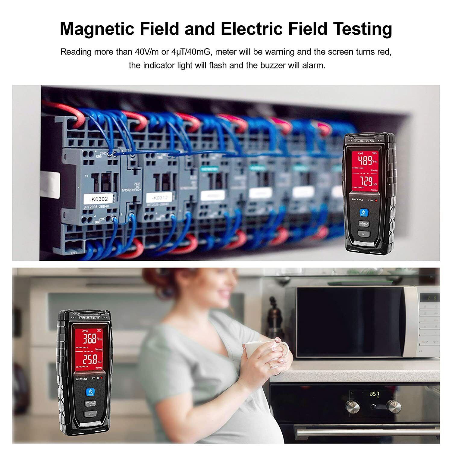 ERICKHILL EMF Meter Digital Electromagnetic Field Radiation Detector Machine V413-RT-100