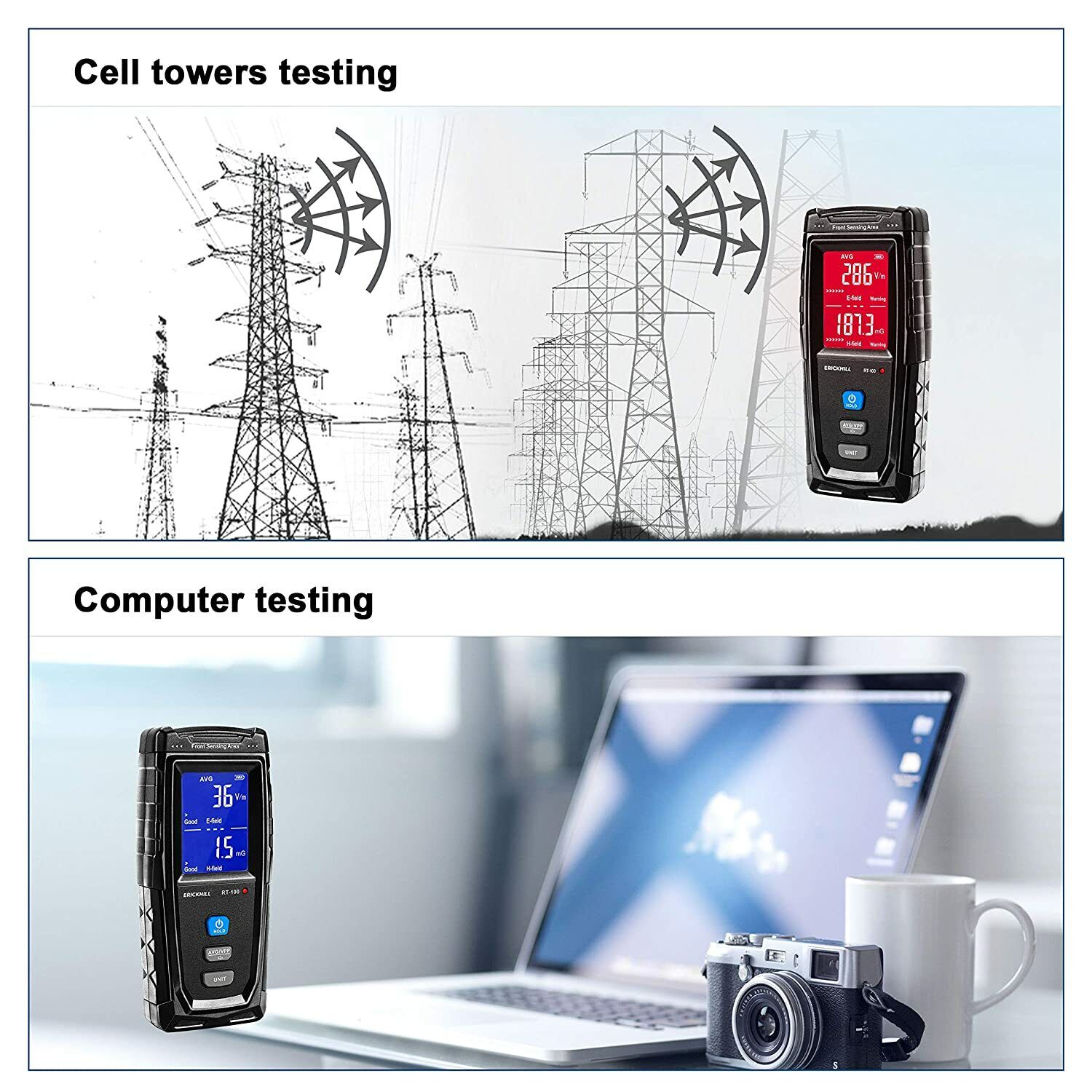 ERICKHILL EMF Meter Digital Electromagnetic Field Radiation Detector Machine V413-RT-100
