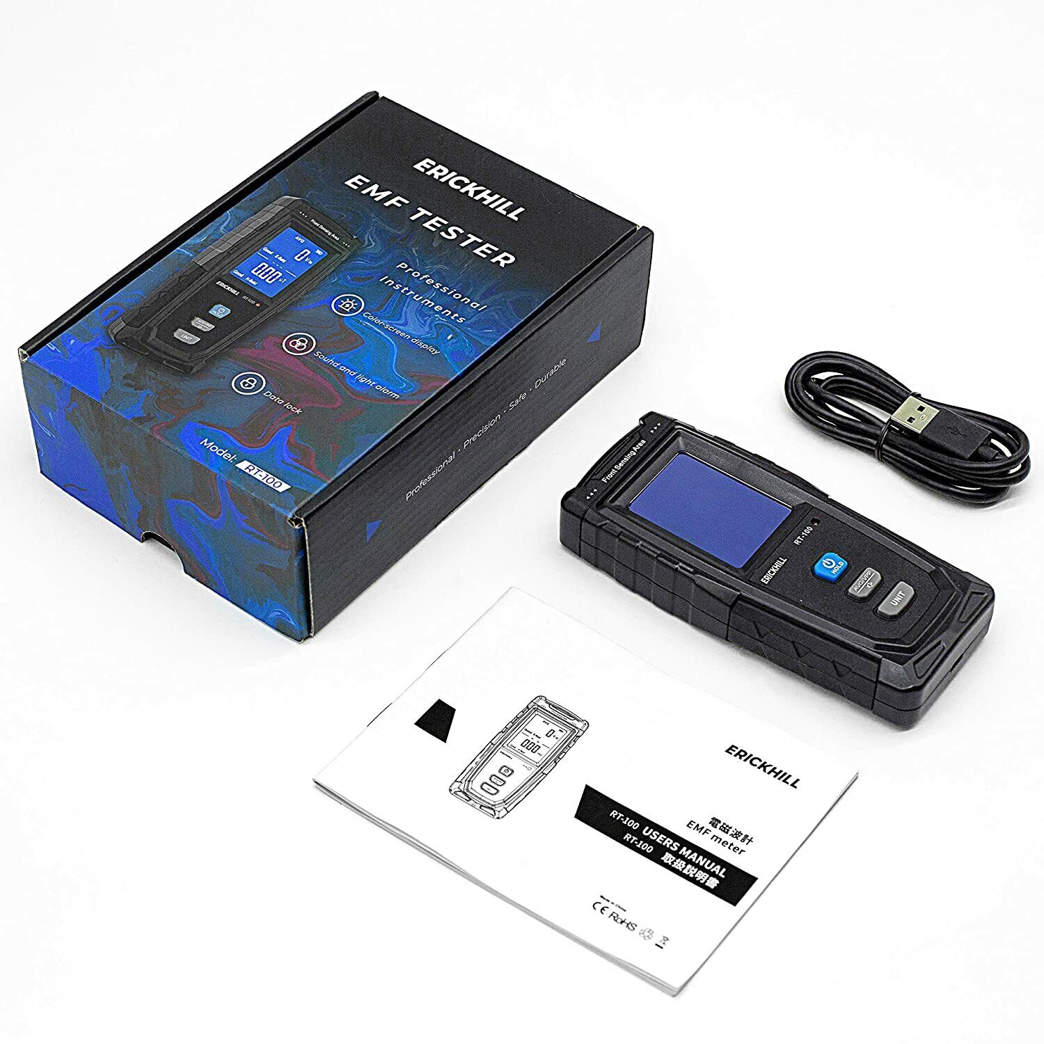 ERICKHILL EMF Meter Digital Electromagnetic Field Radiation Detector Machine V413-RT-100