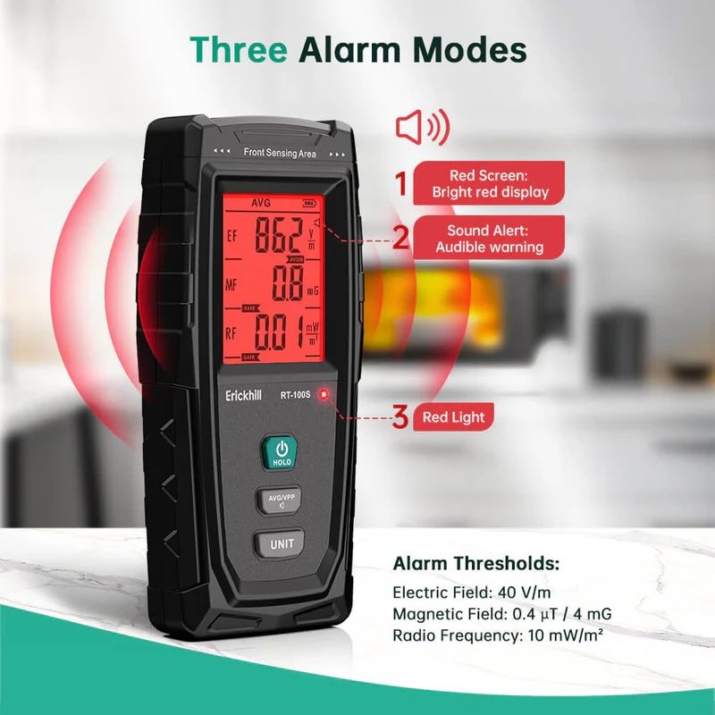 ERICKHILL 3 in 1 EMF Detector, Electromagnetic Field Radiation Detector for EF, RF, MF, WiFi,5G Signal,Triple V413-RT-100S