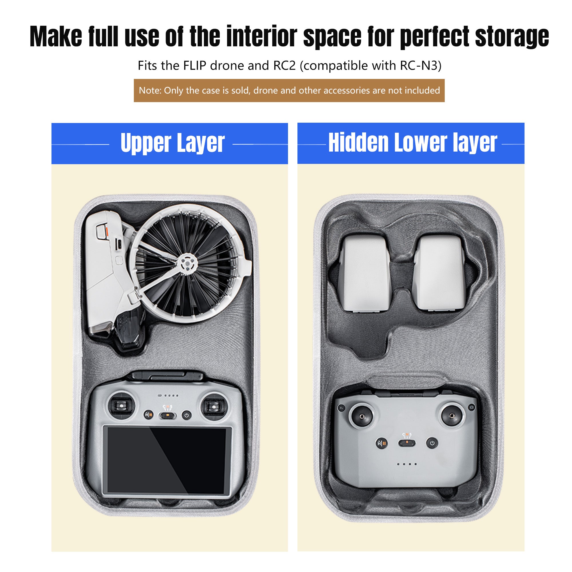 STARTRC Flip Drone Case for DJI Flip Fly More Combo,Portable PU Leather Shoulder Bag Can Organizes RC2/RC-N3 V413-ST12200080