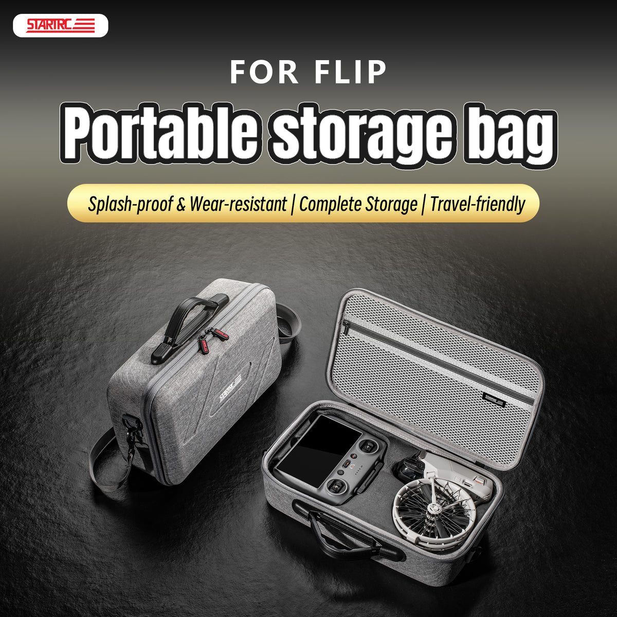 STARTRC Flip Drone Case for DJI Flip Fly More Combo,Portable PU Leather Shoulder Bag Can Organizes RC2/RC-N3 V413-ST12200080