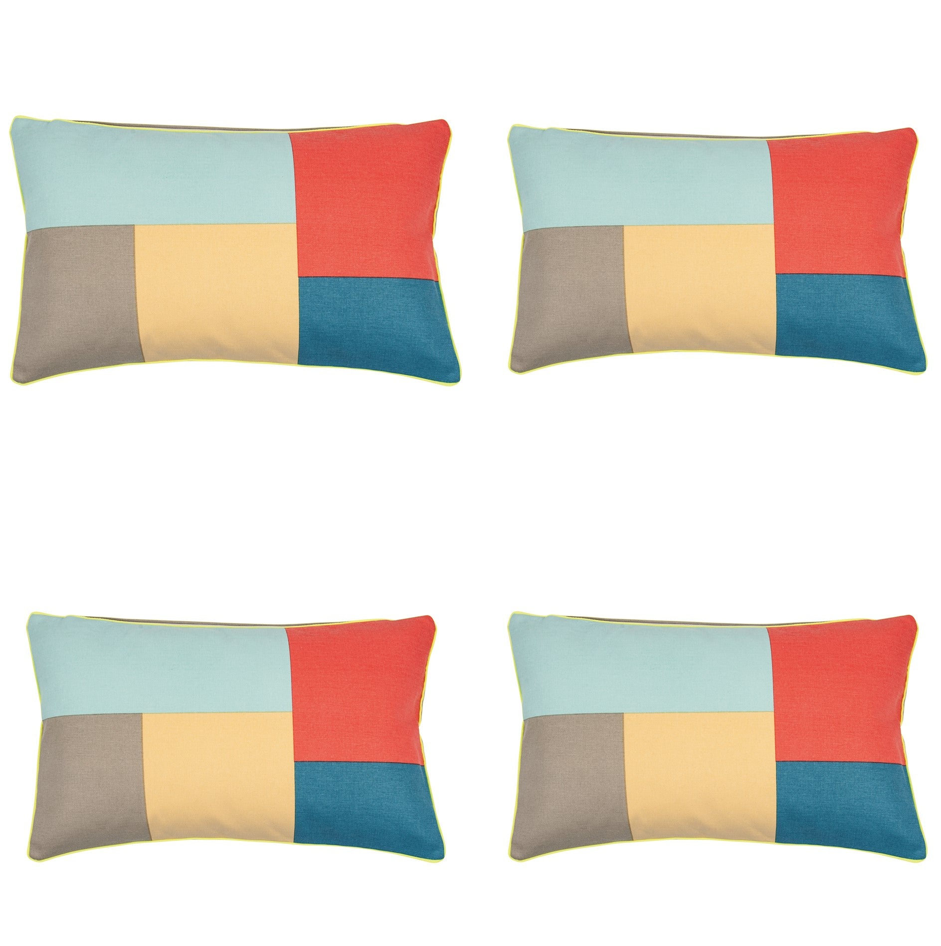 Pack of 4 Geo Beige Block Design Rectangle Cushion Cover 30cm x 50cm V416-435244BEIGEPK4