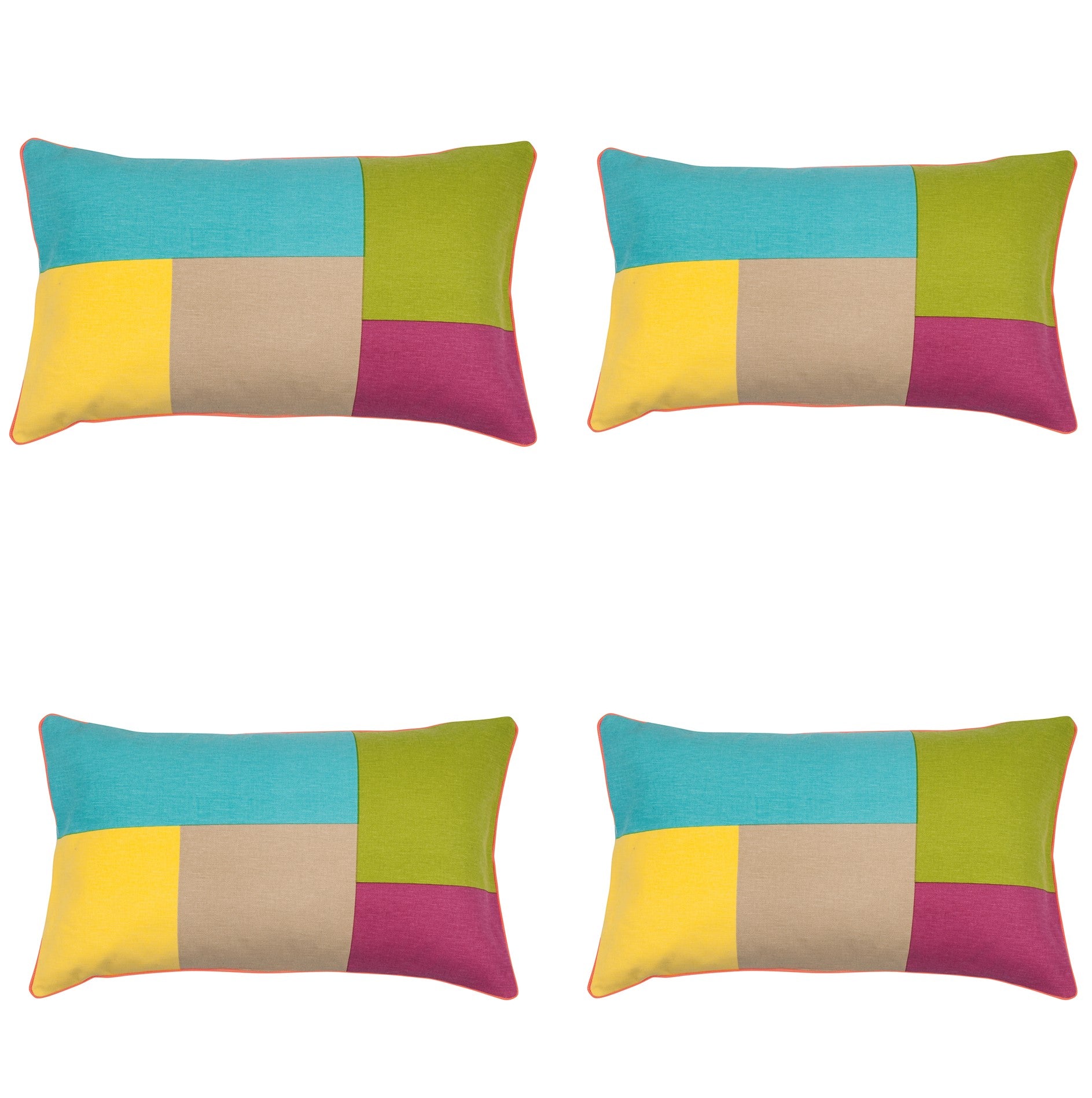Pack of 4 Geo Turquoise Block Design 30x50cm Cushion Cover V416-435244TURQPK4