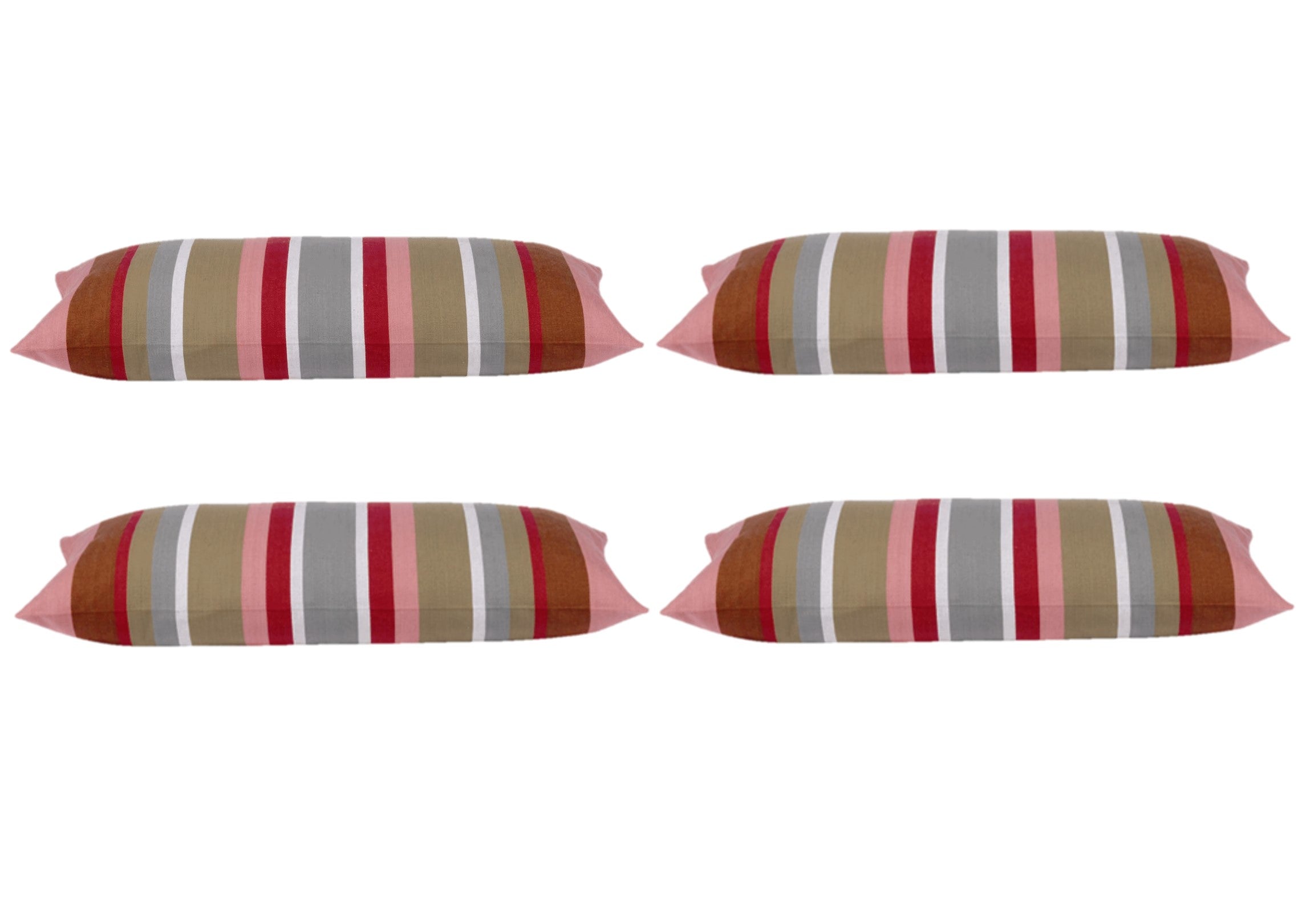 Pack of 4 Corban Rose Pink Based Striped Cushion Cover Multicoloured Rectangle 35x70cm V416-437152R10PK4