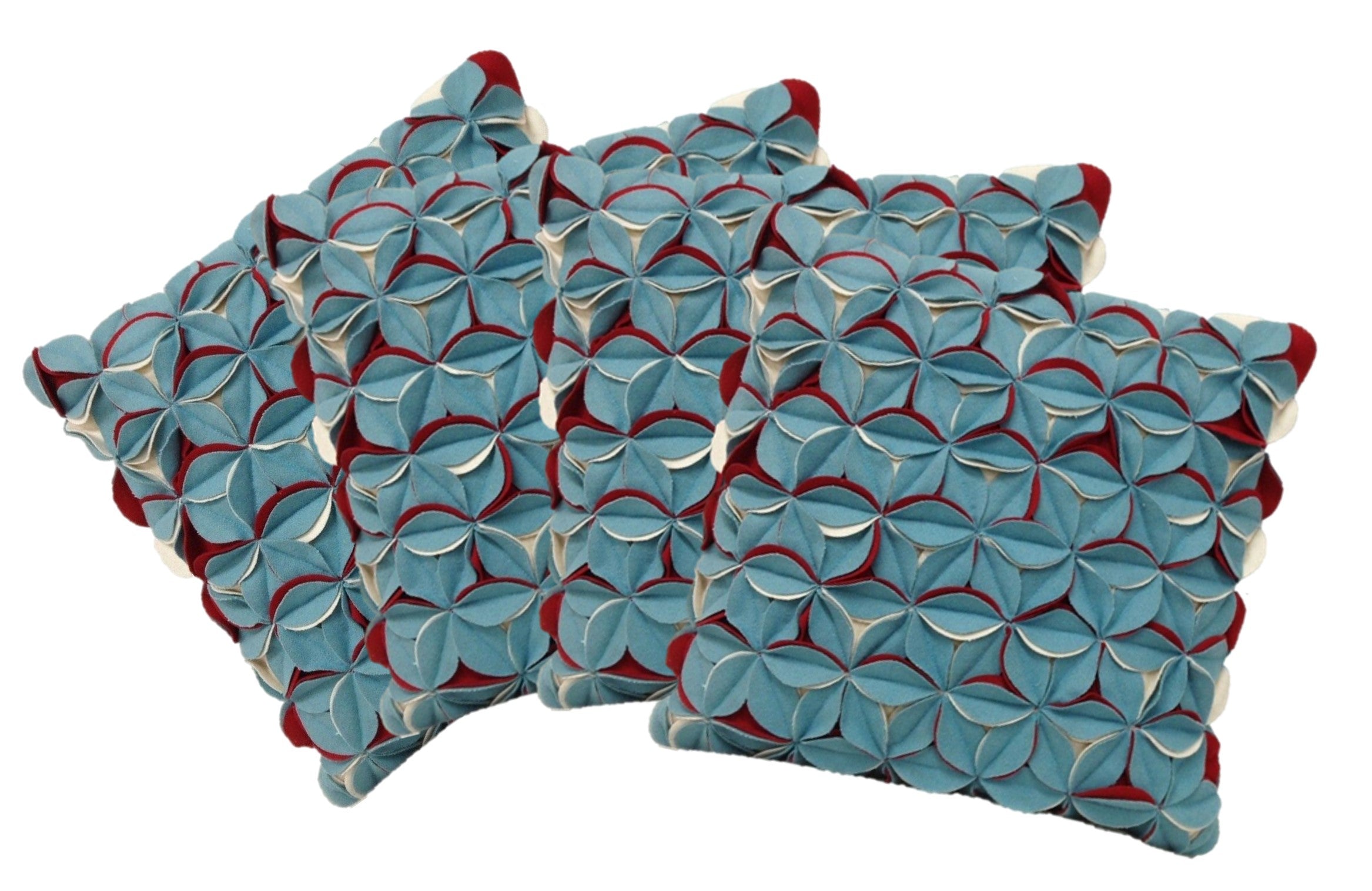 Pack of 4 Covers Amelie Aqua Blue & Red 3D Texture Cushion Covers V416-444159P10PK4