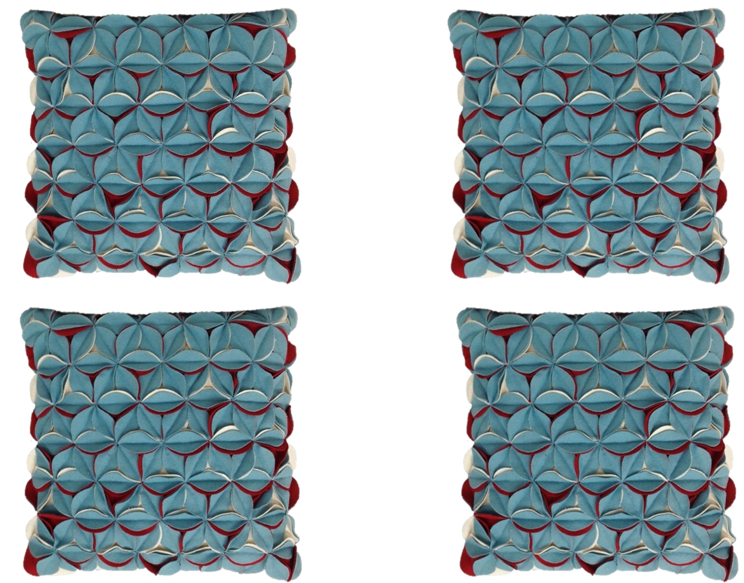 Pack of 4 Covers Amelie Aqua Blue & Red 3D Texture Cushion Covers V416-444159P10PK4