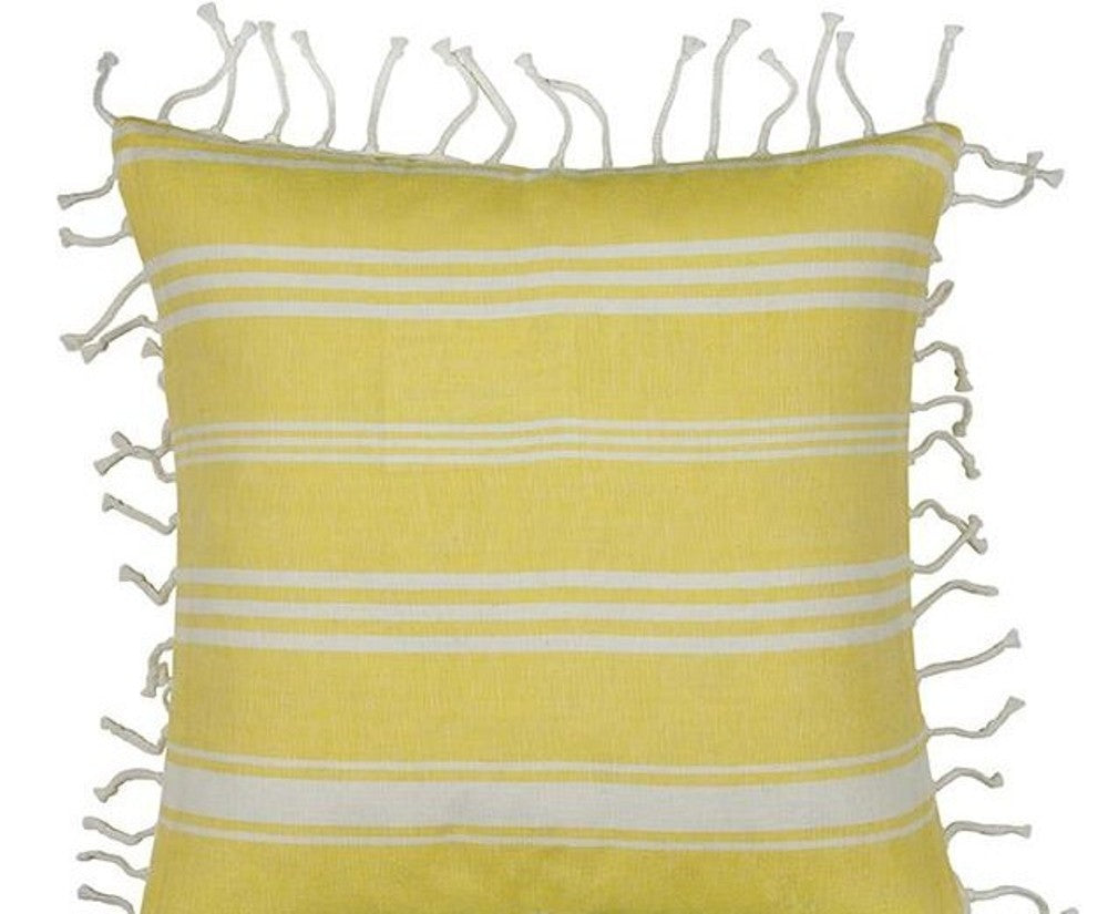 Fresh Yellow & White Striped Cushion Cover with knotted edging V416-444180C01