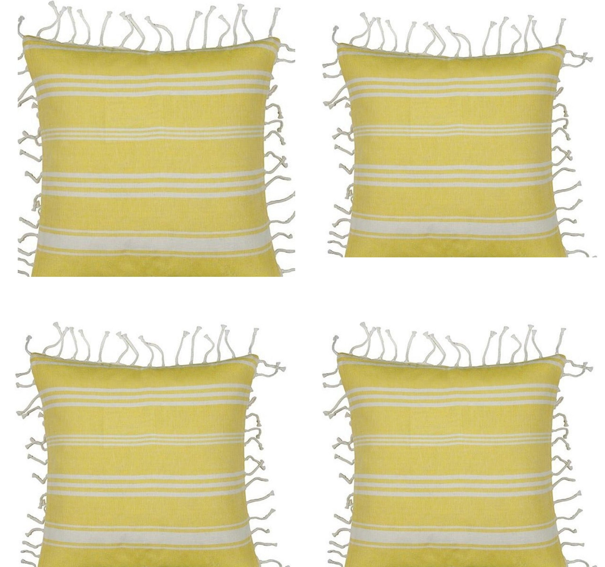 Pack of 4 Fresh Yellow & White Striped Cushion Cover with knotted edging V416-444180C01PK4