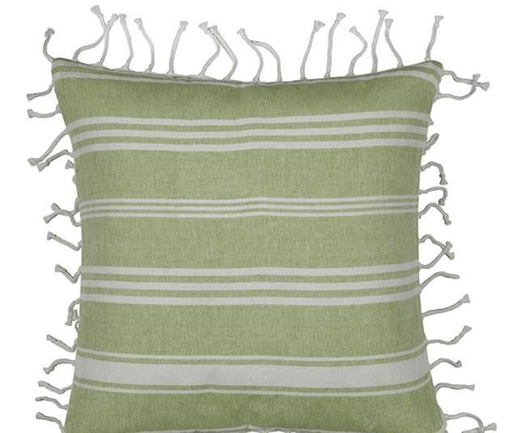 Fresh Green & White Striped Cushion Cover with white knotted edging V416-444180D20