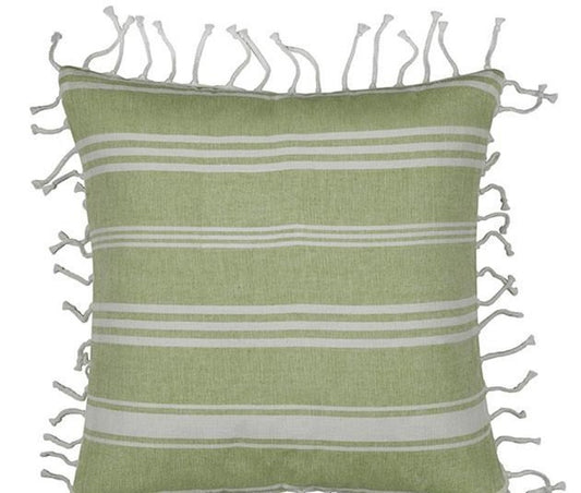 Fresh Green & White Striped Cushion Cover with white knotted edging V416-444180D20