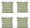Pack of 4 Fresh Green & White Striped Cushion Cover with white knotted edging V416-444180D20PK4