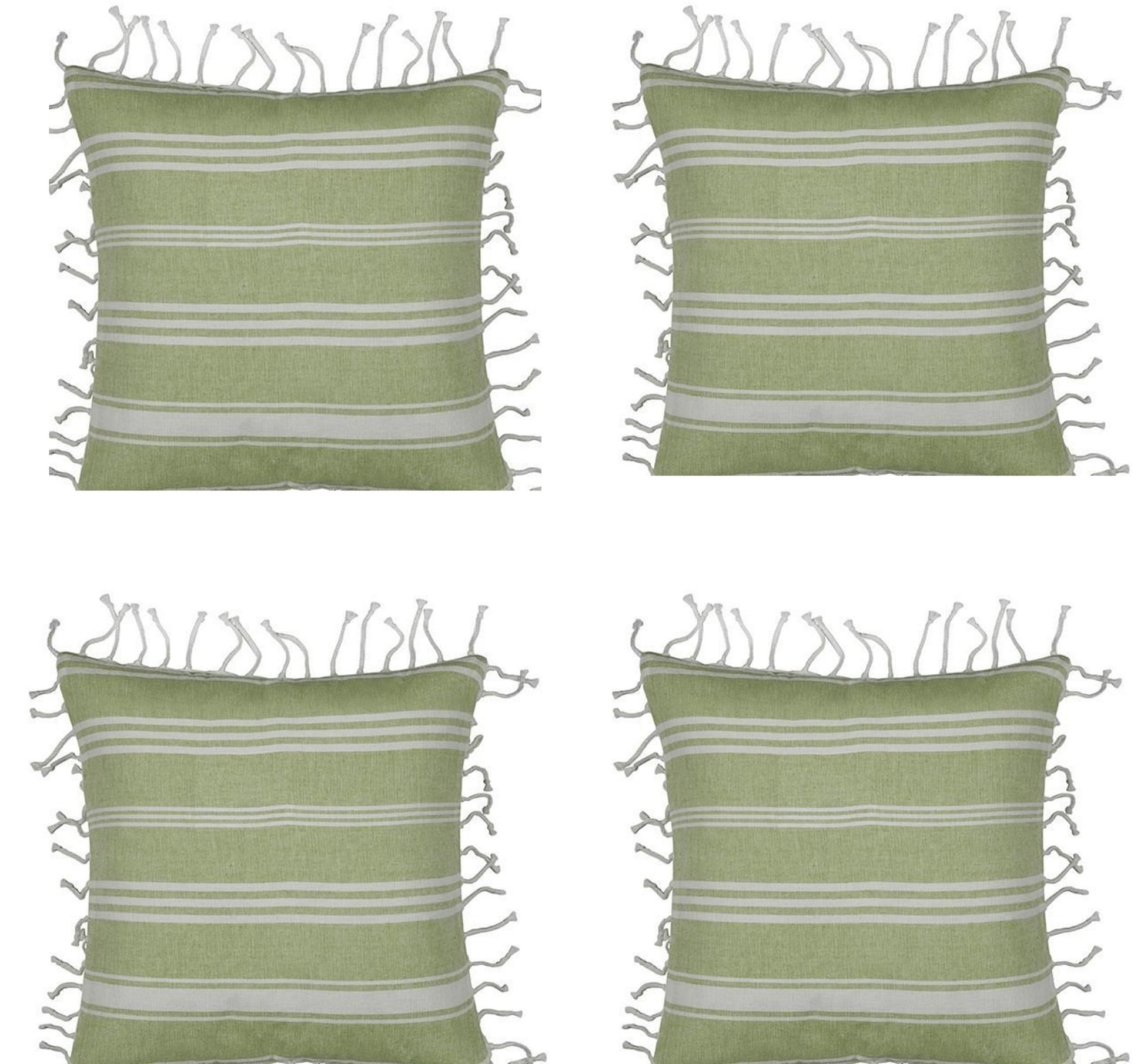 Pack of 4 Fresh Green & White Striped Cushion Cover with white knotted edging V416-444180D20PK4