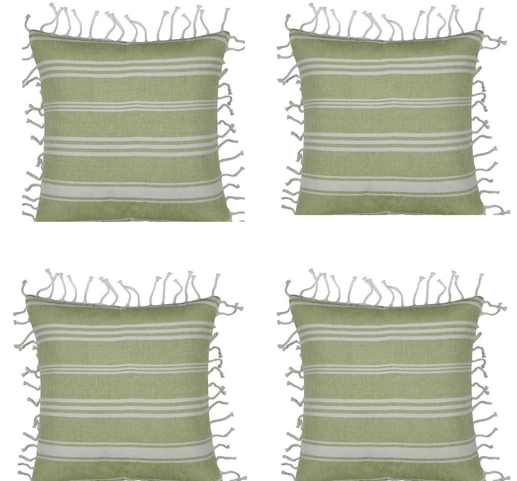 Pack of 4 Fresh Green & White Striped Cushion Cover with white knotted edging V416-444180D20PK4