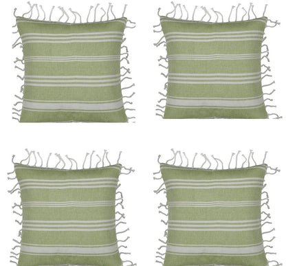 Pack of 4 Fresh Green & White Striped Cushion Cover with white knotted edging V416-444180D20PK4