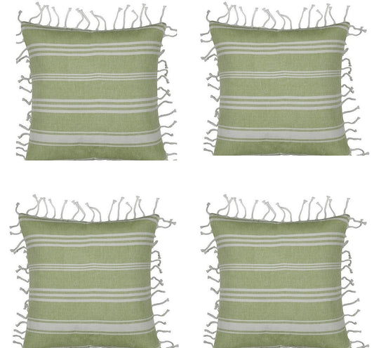 Pack of 4 Fresh Green & White Striped Cushion Cover with white knotted edging V416-444180D20PK4